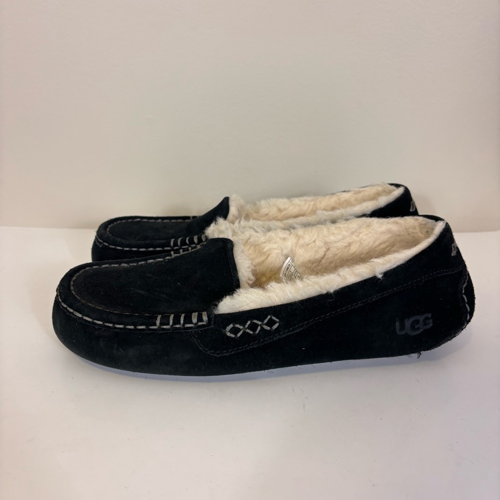 UGG Black Suede Slippers with‎ Fur Lining Women’s 8